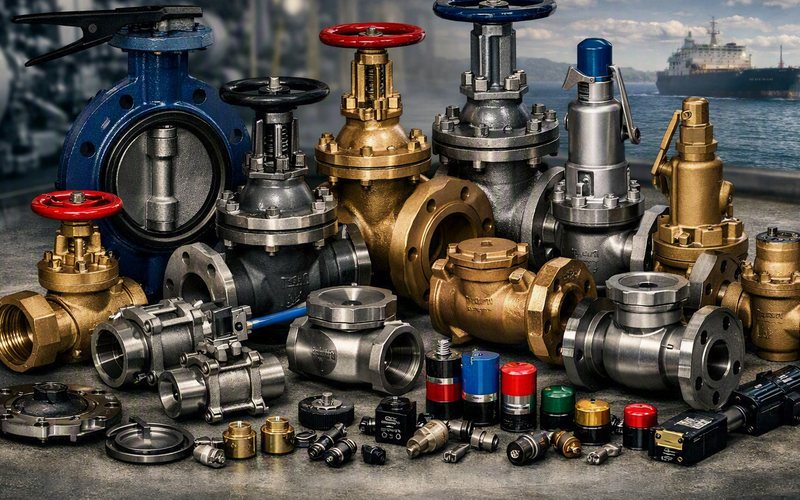 Butterfly, globe, gate and safety relief valves in bronze and cast steel