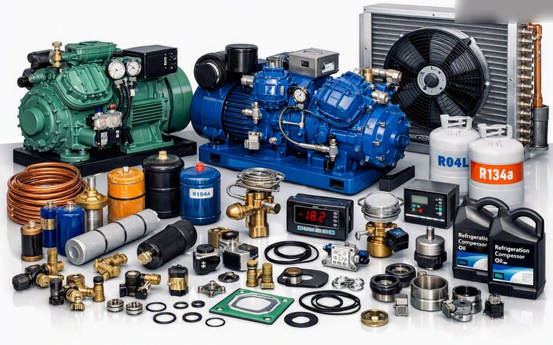 Refrigeration compressors, condenser unit, refrigerant, copper pipework and controls